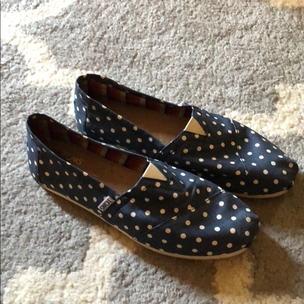 Navy Blue Polka Dot Toms, Size 7